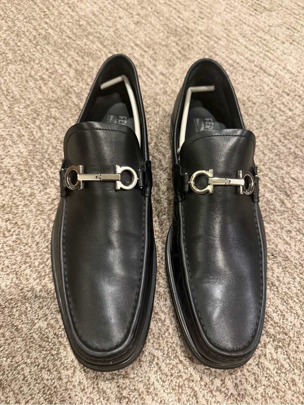 Salvatore Ferragamo Black Leather Horsebit Loafers, size 11.5